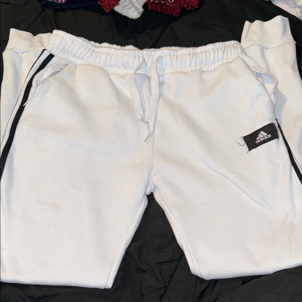Adidas White Sweatpants with Black Accents